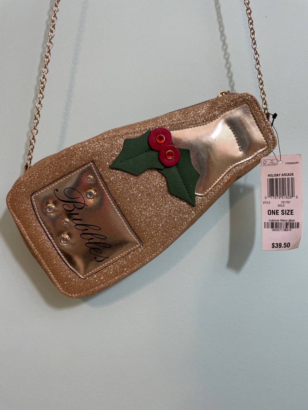 Christmas Champagne Crossbody Bag Glitter NWT Macys
